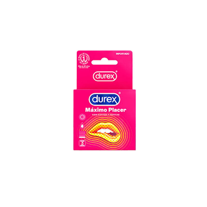 Durex Máximo Placer Condones con Puntos y Estrías Caja x 3 Unidades