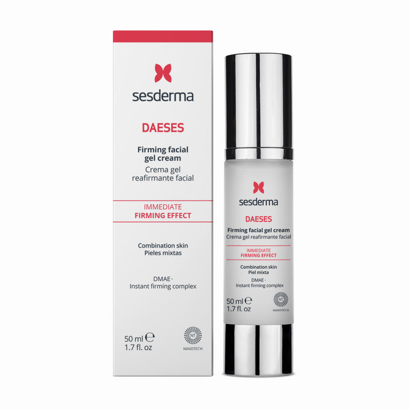 Crema gel facial reafirmante antiedad con efecto lifting ideal para pieles mixtas a grasas, su novedoso ingrediente DMAE hace que la piel sea mas firme, mas elástica y mas suave. Sesderma Daeses Crema Gel Reafirmante Facial. Belle Farma