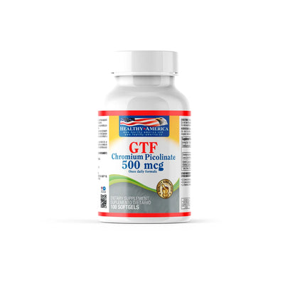 GTF Chromium Picolinate 500 mcg Frasco x 100 Softgels Healthy America