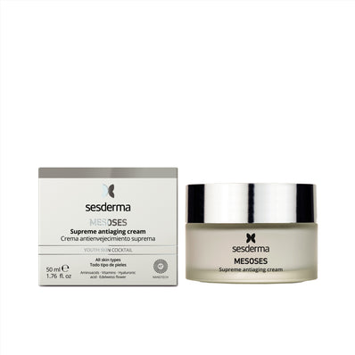 Crema facial con activos que previene y actúa sobre los signos de envejecimiento, concentrado antiedad con una fórmula inspirada en la mesoterapia facial. Sesderma Mesoses