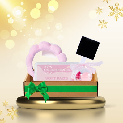 Kit diadema skincare + toallas desmaquillantes + espejo + set de esponjas Miis Cosmetics