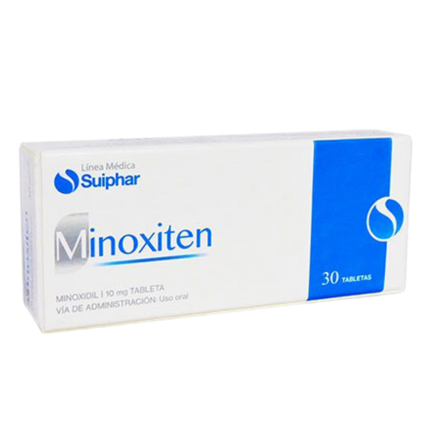 MINOXITEN MINOXIDIL 10 MG CAJA X 30 TABLETAS.