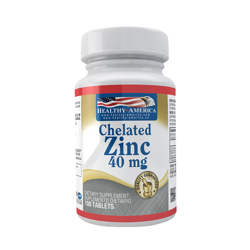 Chelated Zinc 40 mg 100 Tabletas / Healthy America